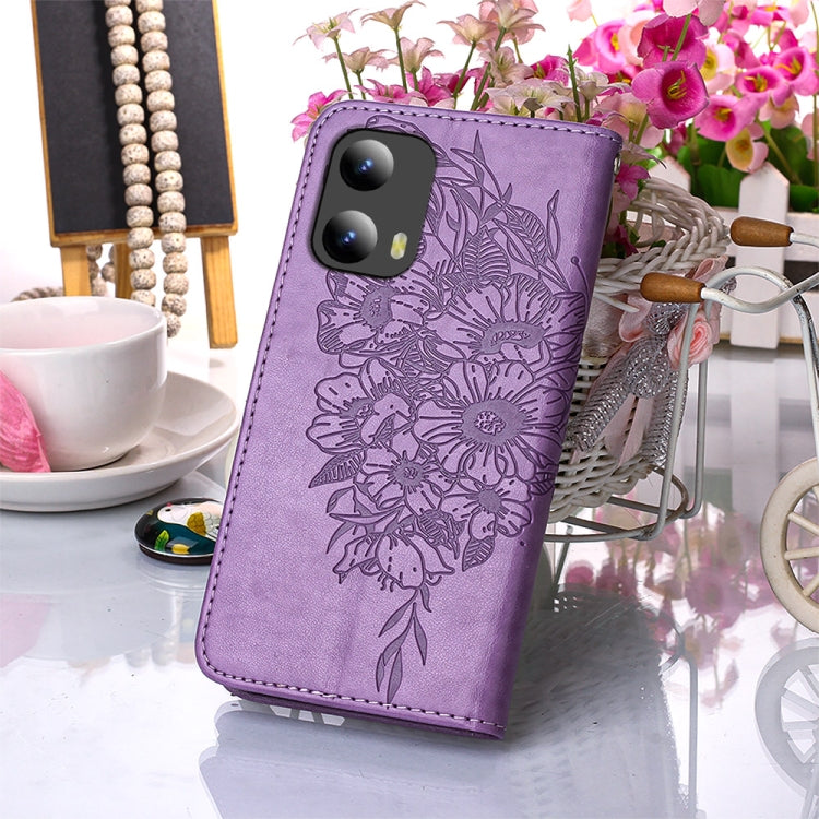 For Motorola Moto G Play 5G 2024 Embossed Butterfly Leather Phone Case(Purple) - Motorola Cases by buy2fix | Online Shopping UK | buy2fix