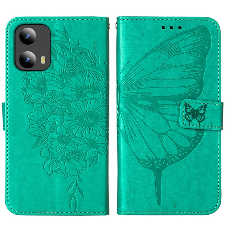 For Motorola Moto G Play 5G 2024 Embossed Butterfly Leather Phone Case(Green) - Motorola Cases by buy2fix | Online Shopping UK | buy2fix