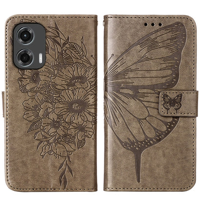 For Motorola Moto G Stylus 5G 2024 Embossed Butterfly Leather Phone Case(Grey) - Motorola Cases by buy2fix | Online Shopping UK | buy2fix