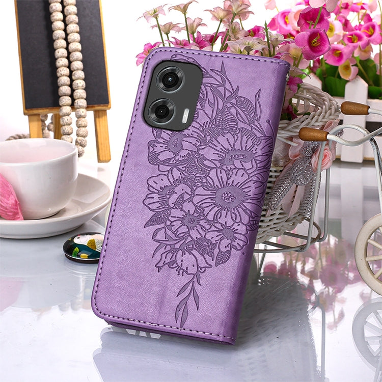 For Motorola Moto G Stylus 5G 2024 Embossed Butterfly Leather Phone Case(Purple) - Motorola Cases by buy2fix | Online Shopping UK | buy2fix