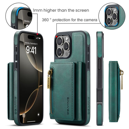 For iPhone 16 Pro DG.MING M5 Series Zip RFID Multi Card Detachable Leather Phone Case(Green) - iPhone 16 Pro Cases by DG.MING | Online Shopping UK | buy2fix