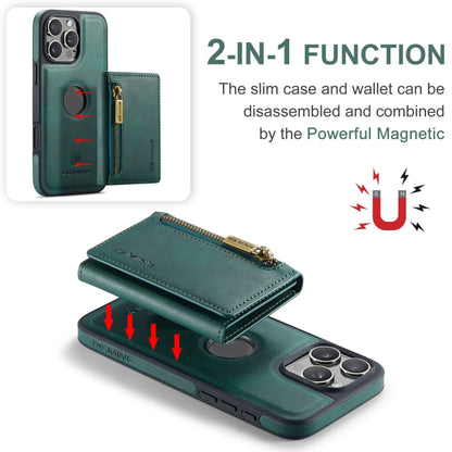 For iPhone 16 Pro DG.MING M5 Series Zip RFID Multi Card Detachable Leather Phone Case(Green) - iPhone 16 Pro Cases by DG.MING | Online Shopping UK | buy2fix