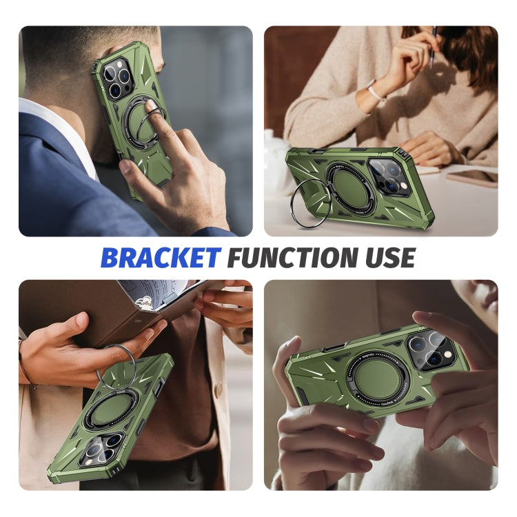 For iPhone 16 Pro MagSafe Magnetic Shockproof Phone Case with Ring Holder(Dark Green) - iPhone 16 Pro Cases by buy2fix | Online Shopping UK | buy2fix