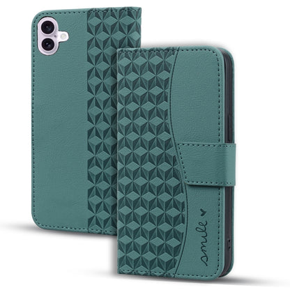 For iPhone 16 Plus Business Diamond Buckle Leather Phone Case with Lanyard(Green) - iPhone 16 Plus Cases by buy2fix | Online Shopping UK | buy2fix