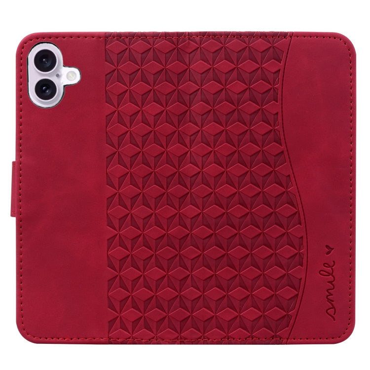 For iPhone 16 Plus Business Diamond Buckle Leather Phone Case with Lanyard(Wine Red) - iPhone 16 Plus Cases by buy2fix | Online Shopping UK | buy2fix