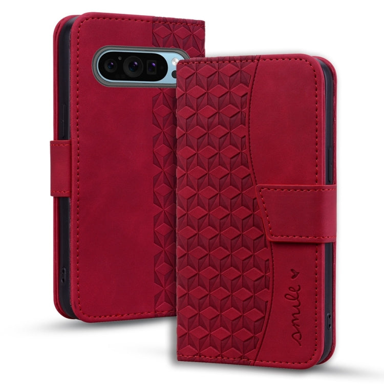 For Google Pixel 9 Pro Business Diamond Buckle Leather Phone Case with Lanyard(Wine Red) - Google Cases by buy2fix | Online Shopping UK | buy2fix