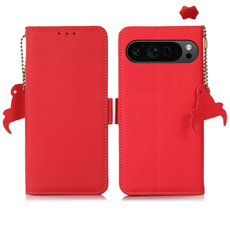 For Google Pixel 9 Pro Side-Magnetic TJ Genuine Leather RFID Phone Case(Red) - Google Cases by buy2fix | Online Shopping UK | buy2fix