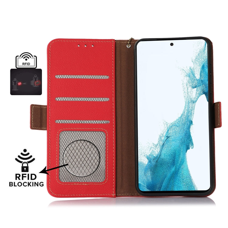 For Google Pixel 9 Pro Side-Magnetic TJ Genuine Leather RFID Phone Case(Red) - Google Cases by buy2fix | Online Shopping UK | buy2fix