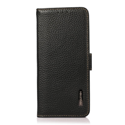 For Google Pixel 9 Pro KHAZNEH Side-Magnetic Litchi Genuine Leather RFID Phone Case(Black) - Google Cases by buy2fix | Online Shopping UK | buy2fix