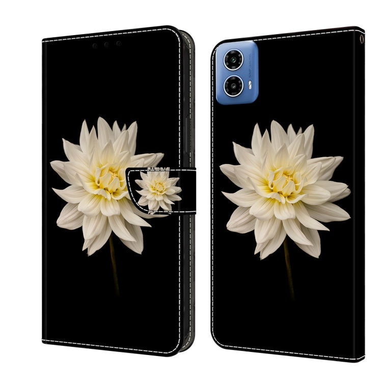 For Motorola Moto G24 Power Crystal 3D Shockproof Protective Leather Phone Case(White Flower) - Motorola Cases by buy2fix | Online Shopping UK | buy2fix