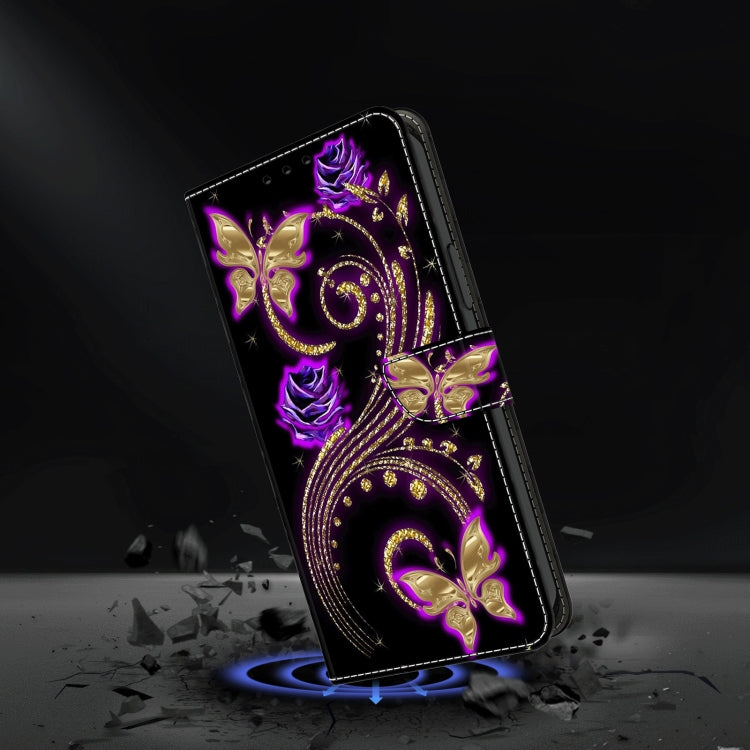 For Motorola Moto G24 Power Crystal 3D Shockproof Protective Leather Phone Case(Purple Flower Butterfly) - Motorola Cases by buy2fix | Online Shopping UK | buy2fix