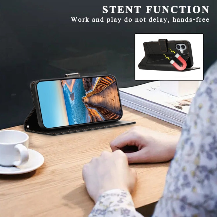 For iPhone 16 Plus PU Genuine Leather Texture Embossed Line Phone Case(Black) - iPhone 16 Plus Cases by buy2fix | Online Shopping UK | buy2fix