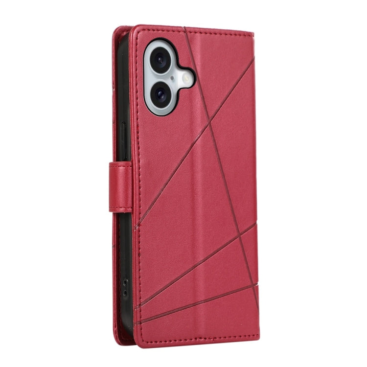 For iPhone 16 PU Genuine Leather Texture Embossed Line Phone Case(Red) - iPhone 16 Cases by buy2fix | Online Shopping UK | buy2fix