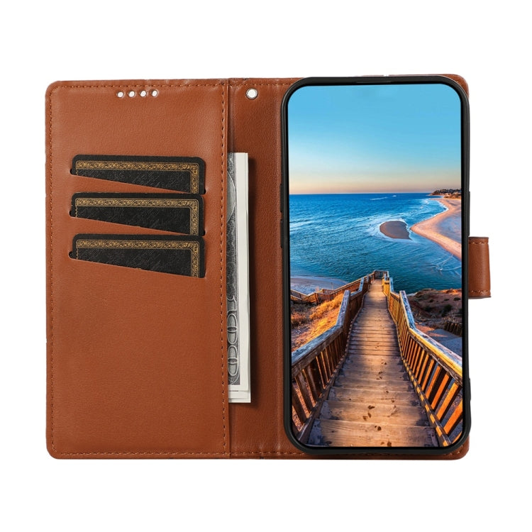 For iPhone 16 PU Genuine Leather Texture Embossed Line Phone Case(Brown) - iPhone 16 Cases by buy2fix | Online Shopping UK | buy2fix