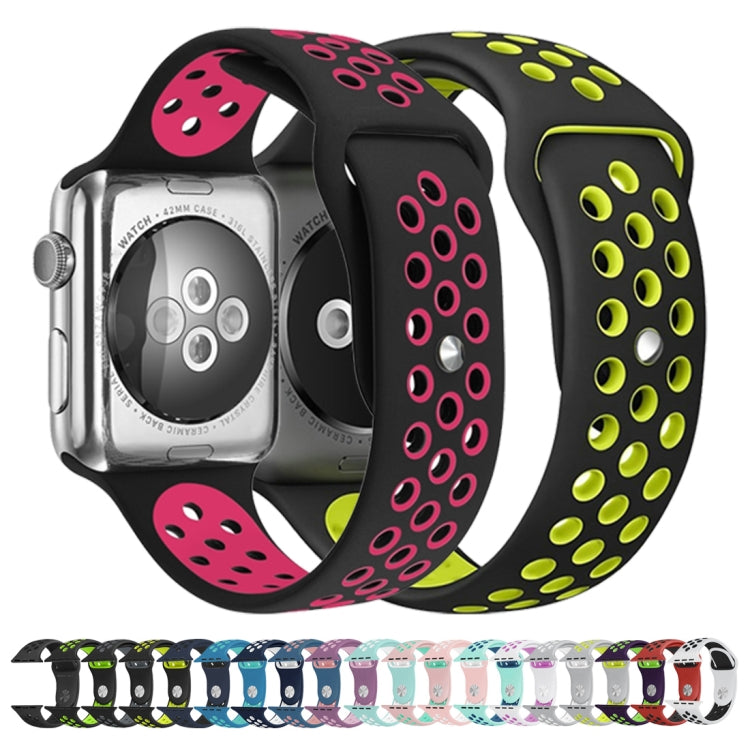 For Apple Watch Series 7 41mm / 6 & SE & 5 & 4 40mm / 3 & 2 & 1 38mm Sport Silicone Watch Band Standard Edition(Pink Green) - Watch Bands by buy2fix | Online Shopping UK | buy2fix