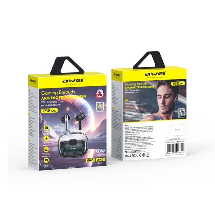awei T52 ANC TWS Gaming Bluetooth Earbuds(Black) - Bluetooth Earphone by awei | Online Shopping UK | buy2fix