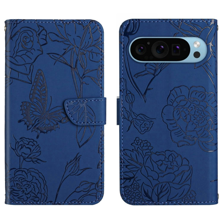 For Google Pixel 9 Skin Feel Butterfly Embossed Flip Leather Phone Case(Blue) - Google Cases by buy2fix | Online Shopping UK | buy2fix