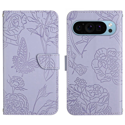 For Google Pixel 9 Pro XL Skin Feel Butterfly Embossed Flip Leather Phone Case(Purple) - Google Cases by buy2fix | Online Shopping UK | buy2fix