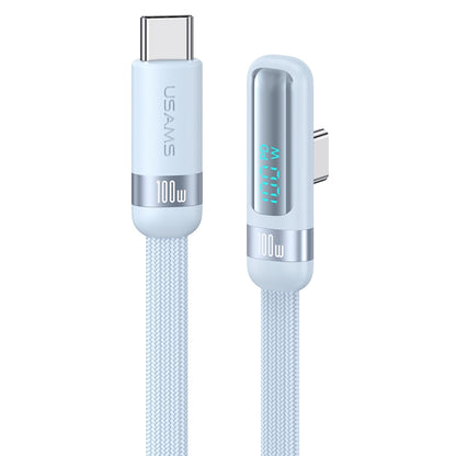 USAMS US-SJ653 PD 100W USB-C/Type-C to USB-C/Type-C Aluminum Alloy Digital Display Fast Charging Elbow Data Cable, Length: 1.2m(Blue) - USB-C & Type-C Cable by USAMS | Online Shopping UK | buy2fix