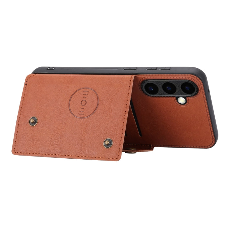 For Samsung Galaxy S24+ 5G Double Buckle Card Slots Magnetic Phone Case(Brown) - Galaxy S24+ 5G Cases by buy2fix | Online Shopping UK | buy2fix