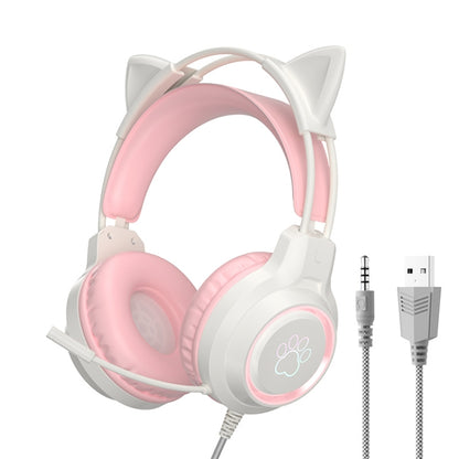 G35 Cute Cat RGB Head-mounted Wired Gaming Earphone(Pink) - Multimedia Headset by buy2fix | Online Shopping UK | buy2fix