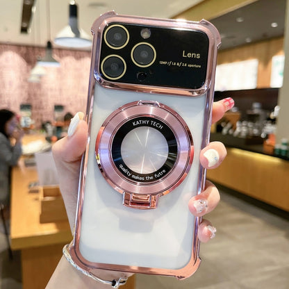 For iPhone 13 Pro Max MagSafe Holder Shockproof TPU Phone Case with Lens Film(Rose Gold) - iPhone 13 Pro Max Cases by buy2fix | Online Shopping UK | buy2fix