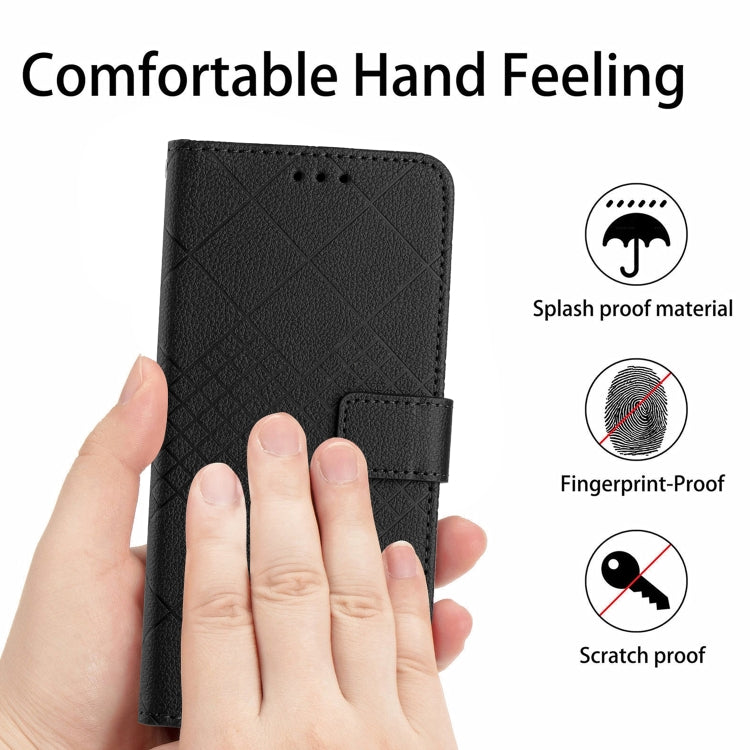 For iPhone 16 Rhombic Grid Texture Leather Phone Case(Black) - iPhone 16 Cases by buy2fix | Online Shopping UK | buy2fix