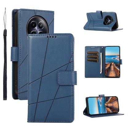 For Realme 12 5G PU Genuine Leather Texture Embossed Line Phone Case(Blue) - Realme Cases by buy2fix | Online Shopping UK | buy2fix