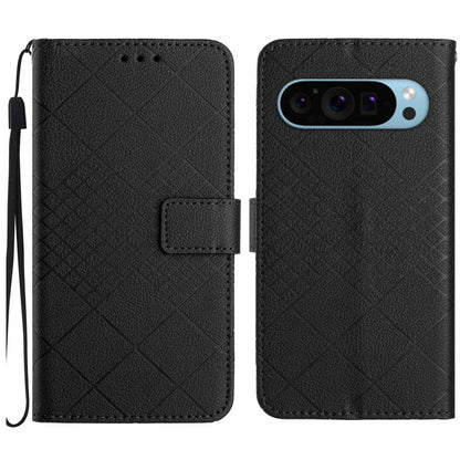 For Google Pixel 9 Pro XL Rhombic Grid Texture Leather Phone Case(Black) - Google Cases by buy2fix | Online Shopping UK | buy2fix