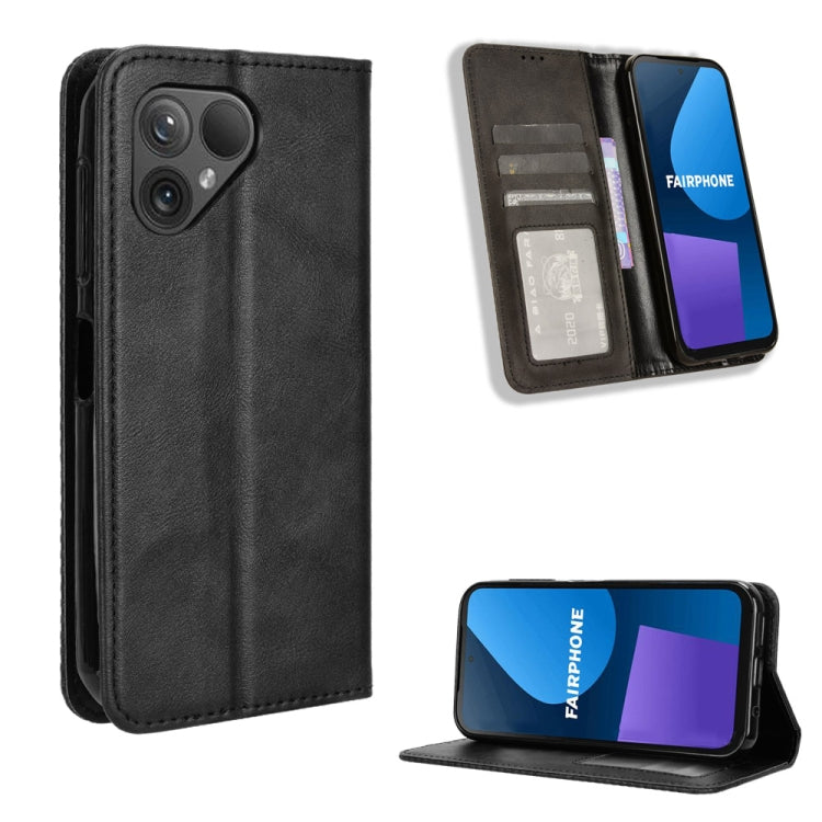 For Fairphone 5 Magnetic Buckle Retro Texture Leather Phone Case(Black) - More Brand by buy2fix | Online Shopping UK | buy2fix