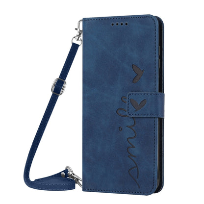 For Motorola Moto G Power 5G 2024 Skin Feel Heart Embossed Leather Phone Case with Long Lanyard(Blue) - Motorola Cases by buy2fix | Online Shopping UK | buy2fix