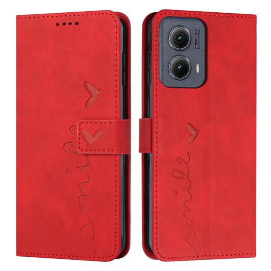 For Motorola Edge 5G 2024 Skin Feel Heart Embossed Leather Phone Case with Long Lanyard(Red) - Motorola Cases by buy2fix | Online Shopping UK | buy2fix