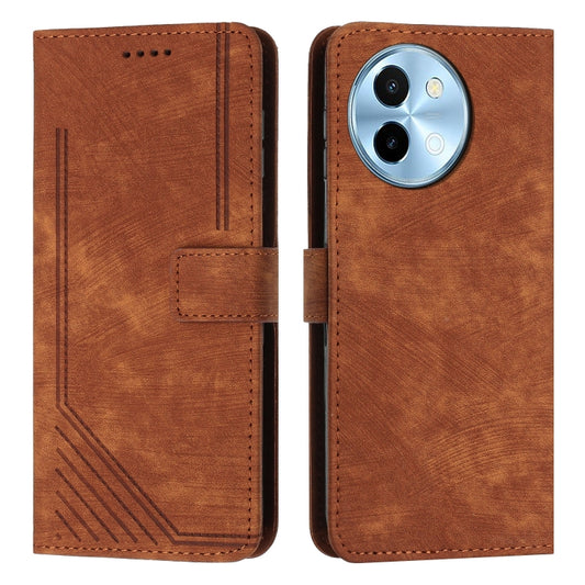 For vivo Y38 5G Skin Feel Stripe Pattern Leather Phone Case with Lanyard(Brown) - vivo Cases by buy2fix | Online Shopping UK | buy2fix