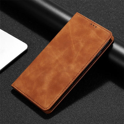 For Motorola Moto G Play 4G 2024 Skin Feel Magnetic Leather Phone Case(Light Brown) - Motorola Cases by buy2fix | Online Shopping UK | buy2fix