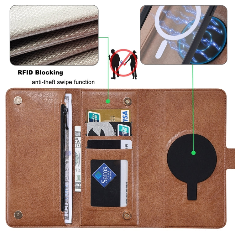 For iPhone 14 Pro Max ViLi GV Series MagSafe Magnetic Zipper Leather Phone Case(Brown) - iPhone 14 Pro Max Cases by ViLi | Online Shopping UK | buy2fix