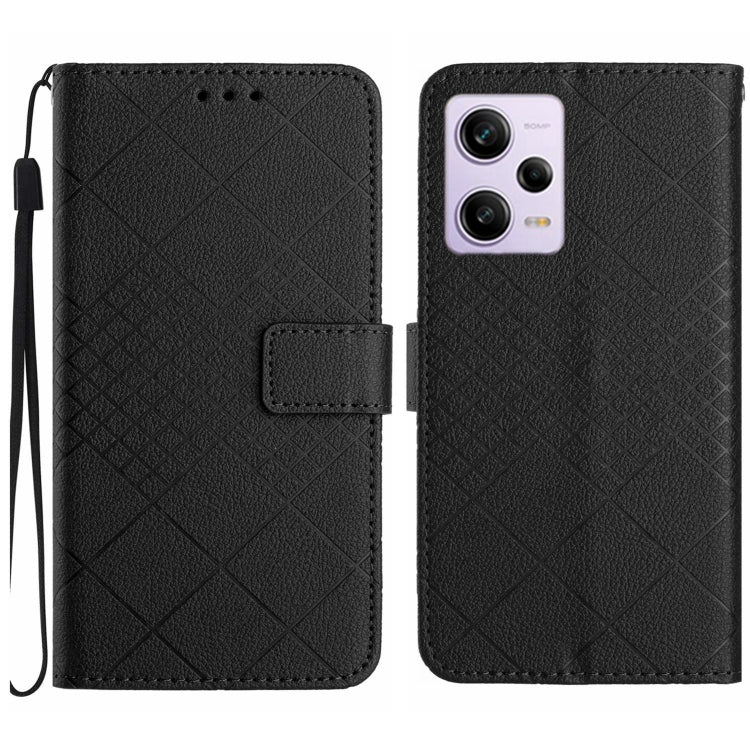 For Xiaomi Redmi Note 12 Pro India Rhombic Grid Texture Leather Phone Case(Black) - Xiaomi Cases by buy2fix | Online Shopping UK | buy2fix