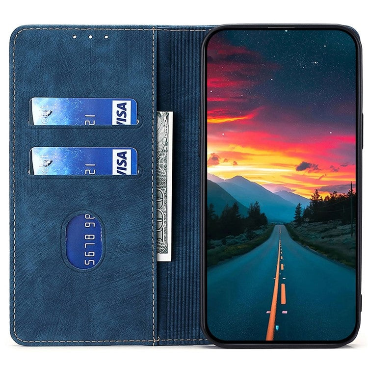 For Motorola Moto G Play 4G 2024 RFID Anti-theft Brush Magnetic Leather Phone Case(Blue) - Motorola Cases by buy2fix | Online Shopping UK | buy2fix