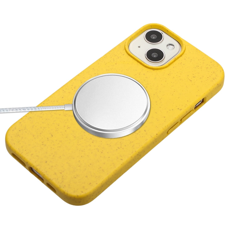 For iPhone 13 Wheat MagSafe Magnetic Straw Material + TPU Phone Case with Lanyard(Yellow) - iPhone 13 Cases by buy2fix | Online Shopping UK | buy2fix