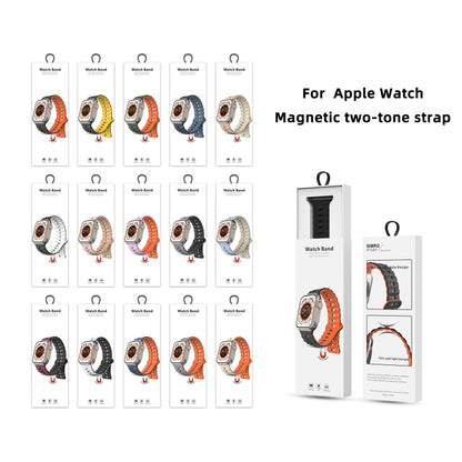 For Apple Watch SE 2023 44mm Reverse Buckle Two Color Magnetic Silicone Watch Band(Grey+Orange) - Watch Bands by buy2fix | Online Shopping UK | buy2fix