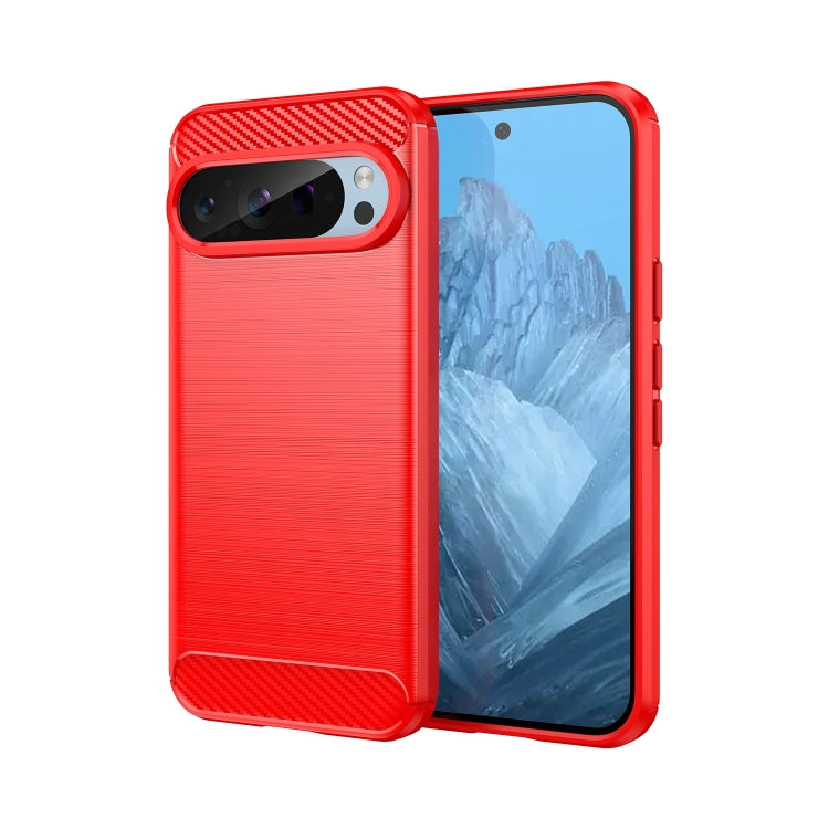 For Google Pixel 9 Carbon Fiber Brushed Texture TPU Phone Case(Red) - Google Cases by buy2fix | Online Shopping UK | buy2fix