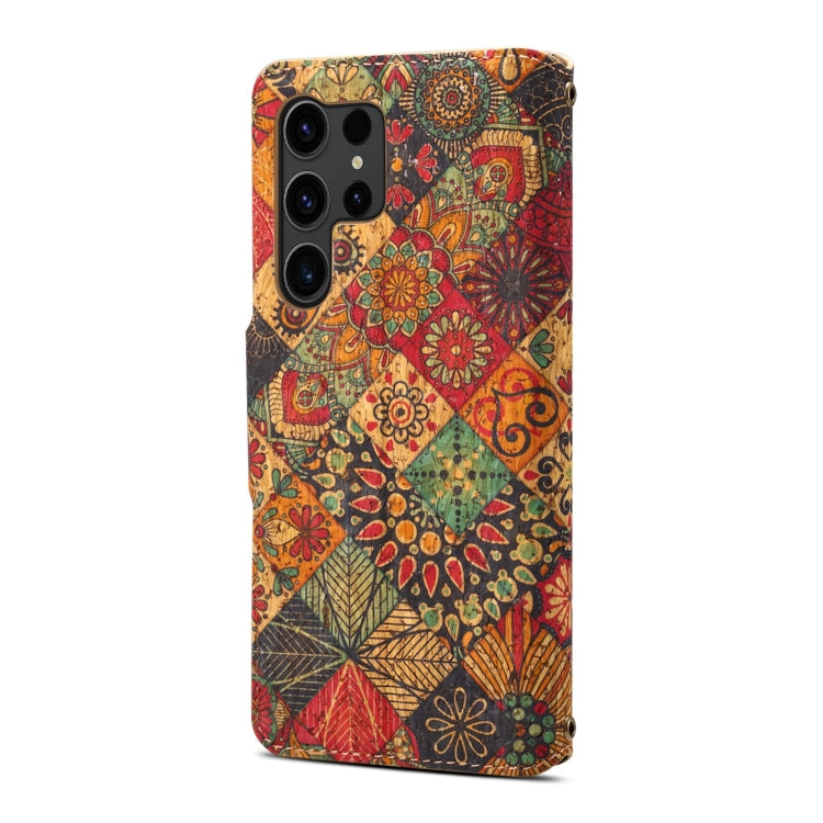 For Samsung Galaxy S24 Ultra 5G Denior Flower Language Series Cork Fabric Oil Edge Leather Phone Case(Autumn) - Galaxy S24 Ultra 5G Cases by Denior | Online Shopping UK | buy2fix