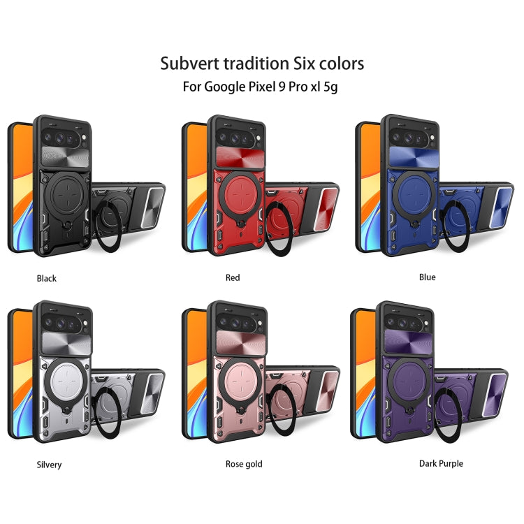 For Google Pixel 9 Pro XL CD Texture Sliding Camshield Magnetic Holder Phone Case(Purple) - Google Cases by buy2fix | Online Shopping UK | buy2fix