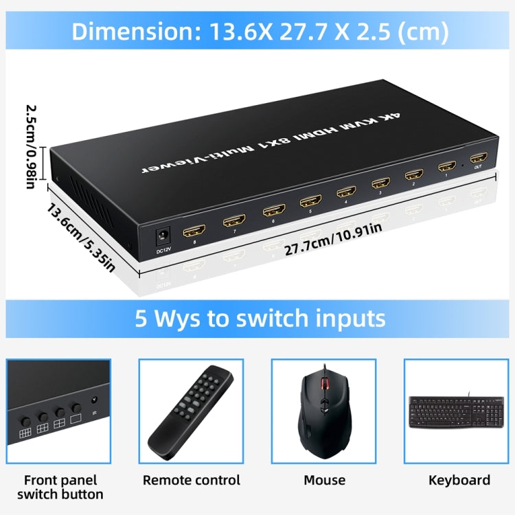 NK-E80 4K 30Hz 8 In 1 Out HDMI 8-way Screen Splitter KVM Switch(EU Plug) - Switch by buy2fix | Online Shopping UK | buy2fix