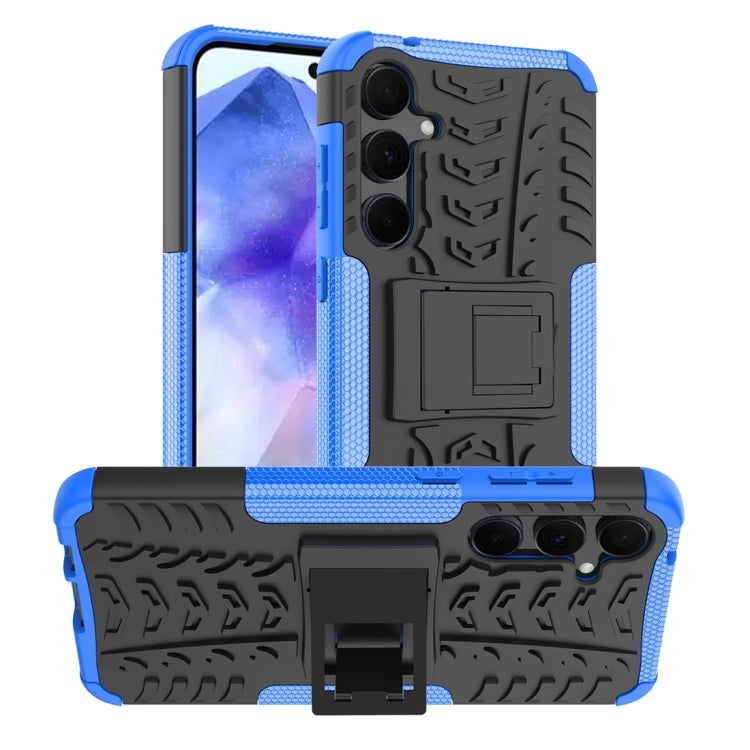 For Samsung Galaxy A55 Tire Texture TPU + PC Phone Case with Holder(Blue) - Galaxy Phone Cases by buy2fix | Online Shopping UK | buy2fix