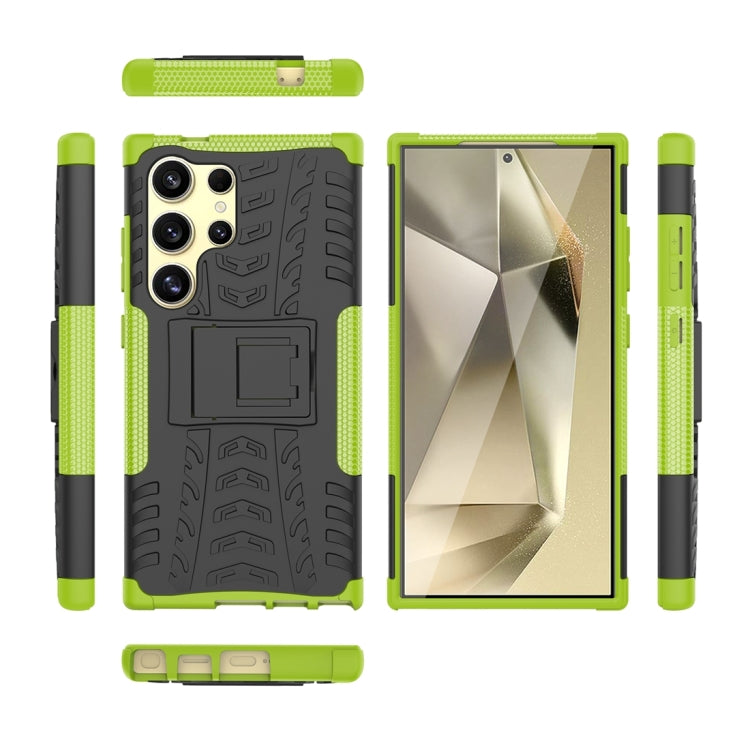 For Samsung Galaxy S24 Ultra 5G Tire Texture TPU + PC Phone Case with Holder(Green) - Galaxy S24 Ultra 5G Cases by buy2fix | Online Shopping UK | buy2fix