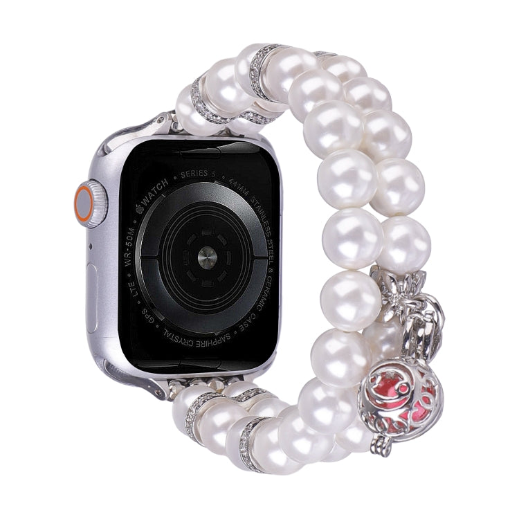 For Apple Watch SE 2023 44mm Beaded Dual Row Pearl Bracelet Watch Band(White) - Watch Bands by buy2fix | Online Shopping UK | buy2fix