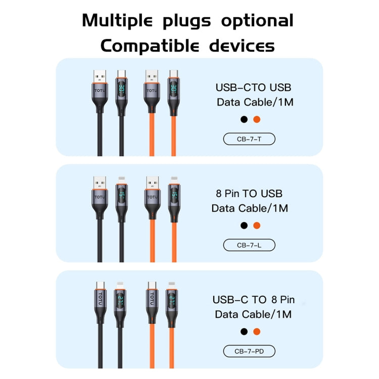 TOTU CB-7-L 15W USB to 8 Pin Digital Display Fast Charging Silicone Cable, Length: 1m(Orange) - Normal Style Cable by TOTUDESIGN | Online Shopping UK | buy2fix