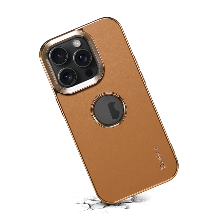 For iPhone 15 Pro Max Denior Fragrant Calf Texture Electroplating Phone Case(Khaki) - iPhone 15 Pro Max Cases by Denior | Online Shopping UK | buy2fix