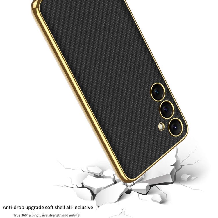 For Samsung Galaxy S24+ 5G GKK Plating TPU + Leather Full Coverage Phone Case(Carbon Fiber) - Galaxy S24+ 5G Cases by GKK | Online Shopping UK | buy2fix