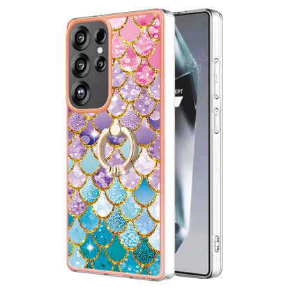 For Samsung Galaxy S25 Ultra 5G Electroplating Pattern IMD TPU Shockproof Case with Rhinestone Ring Holder(Colorful Scales) - Galaxy S25 Ultra 5G Cases by buy2fix | Online Shopping UK | buy2fix